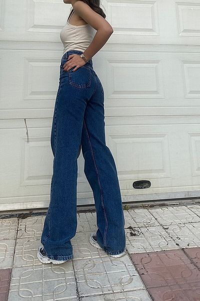 Trn JNS Pantaloni palazzo de blugi largi cu talie super înaltă din Lycra din anii '90. (super ridicat)