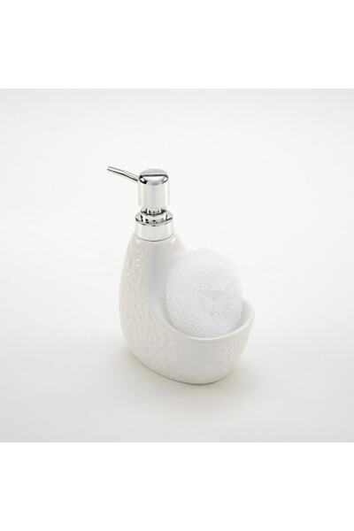 Fame Kıtchen Seramik Süngerlikli Sıvı Sabunluk Gül Desen Beyaz