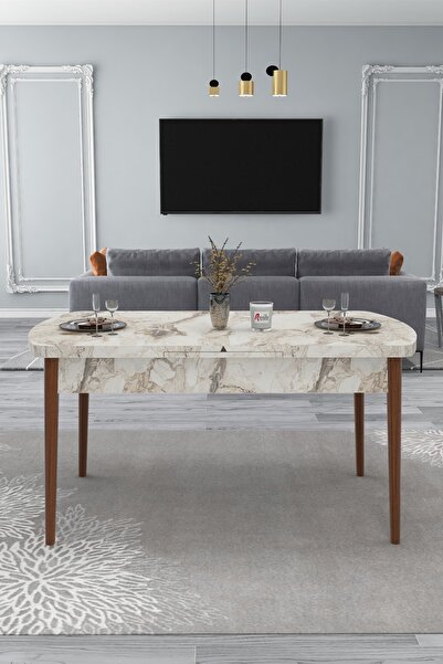 Renlife Mutfak Masası Yemek Masası Ahşap Masa Açılır Kapanır Masa 6 Kişilik Masa (beyaz Mermer)