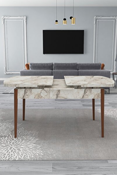 Renlife Mutfak Masası Yemek Masası Ahşap Masa Açılır Kapanır Masa 6 Kişilik Masa (beyaz Mermer)