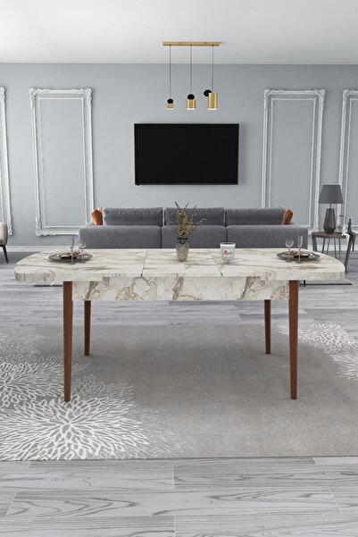 Renlife Mutfak Masası Yemek Masası Ahşap Masa Açılır Kapanır Masa 6 Kişilik Masa (beyaz Mermer)