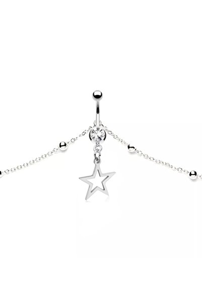 TakıConcept Vücut Zincirli Yıldız Sallantılı Çelik Göbek Piercing