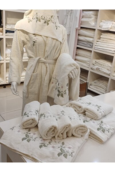 incisecrethome Nakış Işlemeli 3 Parça Bornoz Seti Beden S_m