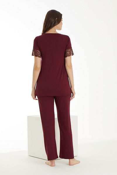 Miss Dünya Lissa Claret Red Lace Detailed Maternity and Maternity Pajamas Set