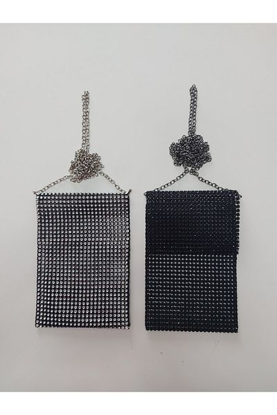 By Nese Black 2-Piece Covered Phone Shoulder Postman Hand Bag Edges Crochet Eco Pack 4