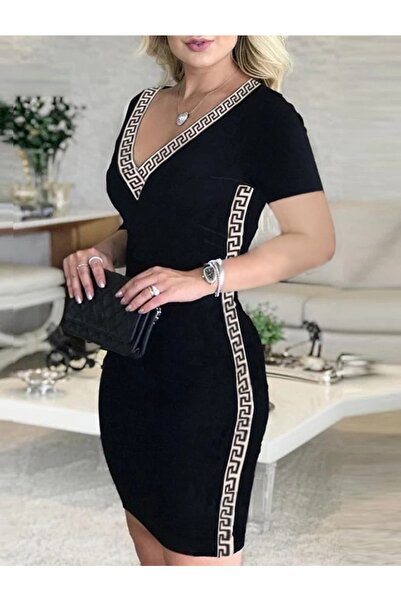 merlavin Rochie de damă cu decolteu în V cu dungi