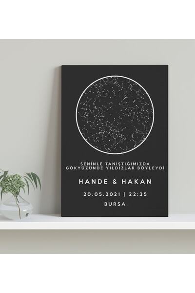 Bk Gift Gift Kişiye Özel Gökyüzü Yıldız Haritası Kanvas Tablo 30x50cm