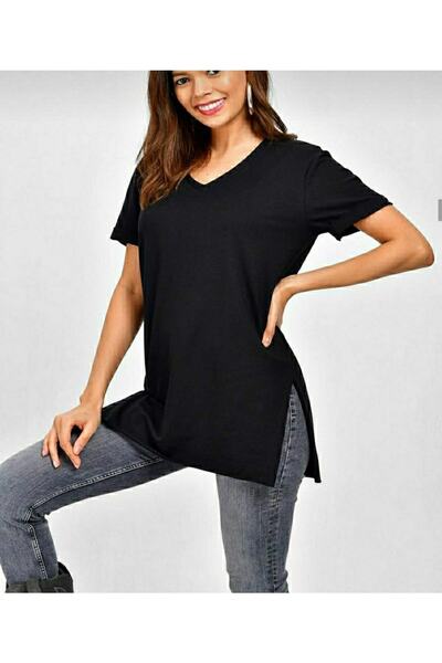 merlavin Ženska crna bluza od Viskoza tkanine Sa prorezom sa V-izrezom (crna)