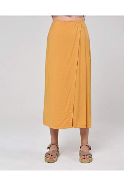 sehatex Mustard Colored Wide Leg Midi Skirt with Elastic Waist