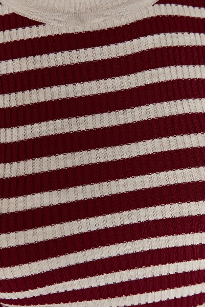 Trendyol Curve Klaret červený pruhovaný svetr se šňůrou body Wrap Tbbaw23An00019