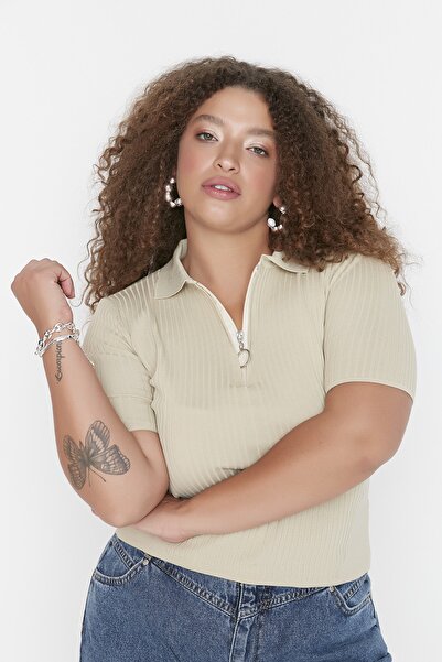 Trendyol Curve Tas Тонкий комір поло на блискавці Детальний светр блузка TBBAW23AF00027