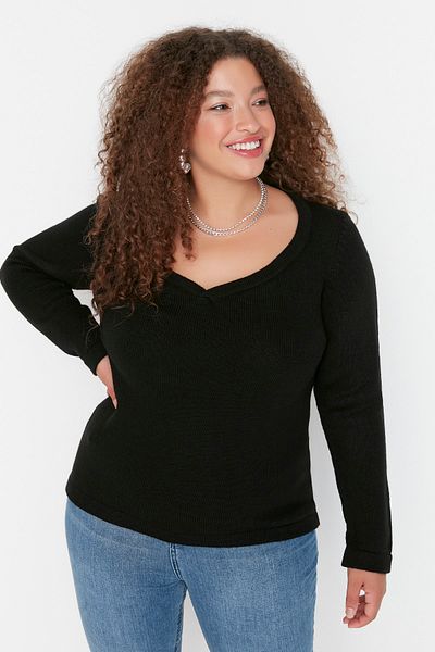 Trendyol Curve Black Sweetheart Neck Knitwear Sweater