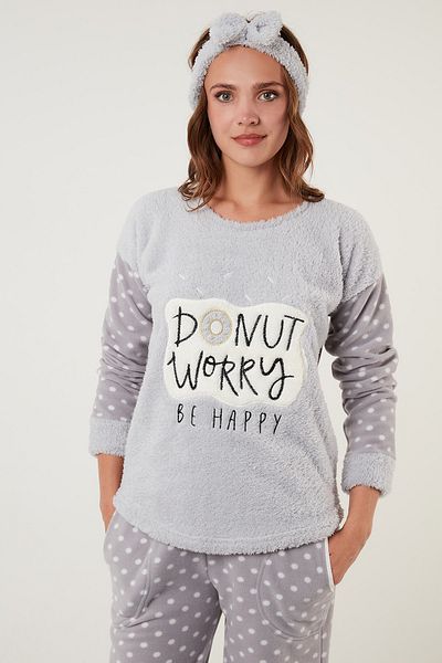 Lela Set pijama de pluș cu bentiță cu buline imprimate Set pijama 6094120