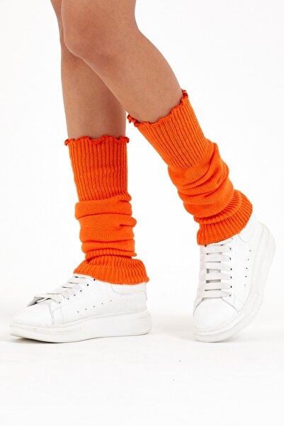 SOCKS WORLD Kadın Kalın Pamuklu Kışlık Tozluk&aerobik Bot Çorap Kıvrımlı Model Turuncu