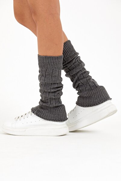 SOCKS WORLD Kadın Kalın Pamuklu Kışlık Tozluk&aerobik Bot Çorap Koyu Gri