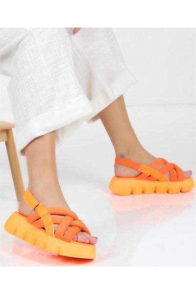 Afilli Femei Portocaliu Neon Luminos Grile Gros Platformă Înaltă Talpă în aer liber Sandale Sport Zilnic Pantofi de vară