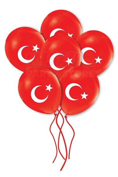 Huzur Party Store Turkish Flag Printed 50 Balloons Crescent Star Red White Turkey Balloon 30 Cm National Holiday Decoration