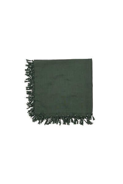 Naz Ipek Düz Renk El Işi Boncuklu Yazma 110cm X 110cm Asker Yeşili Haki