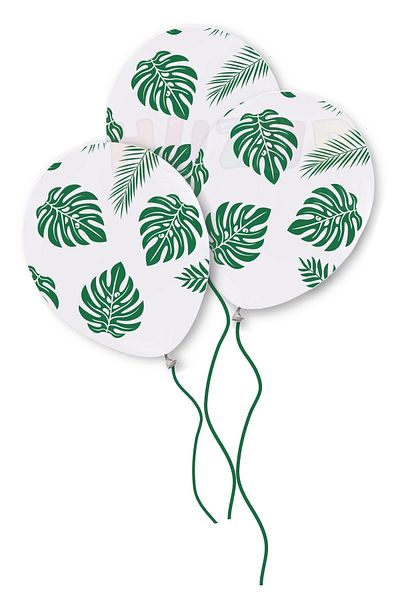 Huzur Party Store Leaf Patterns Printed White Balloon 10 Pieces 30 Cm Safari Character Concept Themed Birthday Party