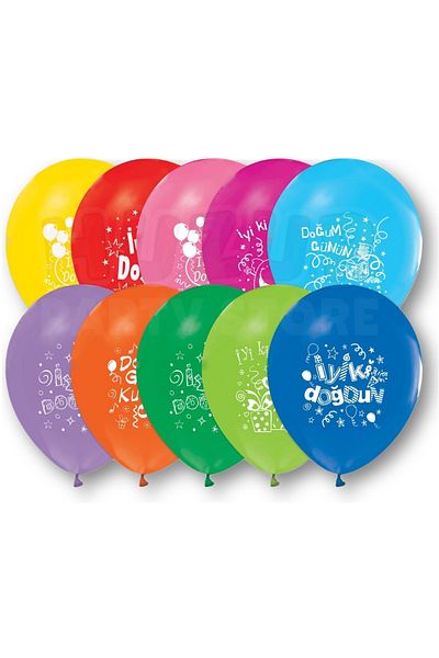 Huzur Party Store Happy Birthday 10Pcs Balloon 30cm Balloon Star Confetti Detail Printed Mixed Color Birthday Party