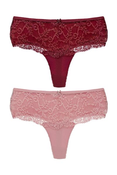 HNX High Waist Lace Front Plus Size Women's String - Pack of 2