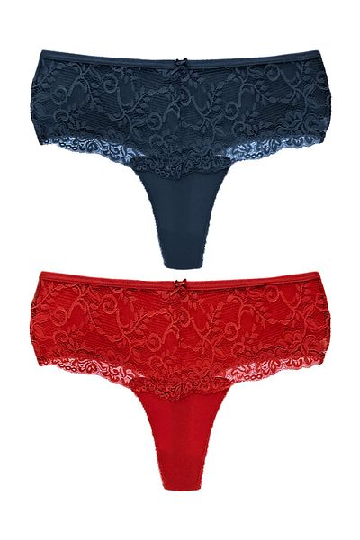 HNX High Waist Lace Front Plus Size Women's String - Pack of 2