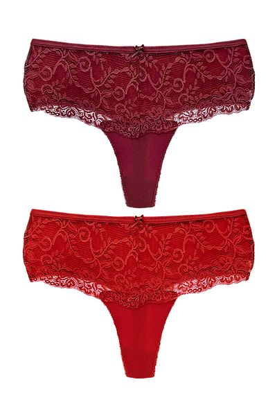 HNX High Waist Lace Front Plus Size Women's String - Pack of 2