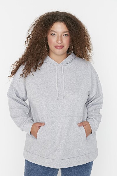 Trendyol Curve Plus Size Sweatshirt - Gray - Relaxed fit
