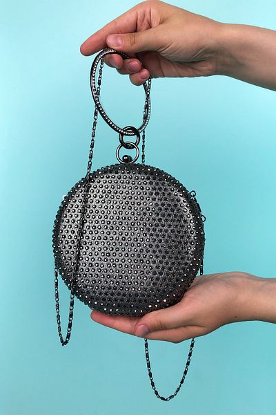 KRISTE BELL Lady Mother Stoned Smoked Round Hand and Shoulder Strap Single Compartment Invitation Evening Dress Bag Varolli 129