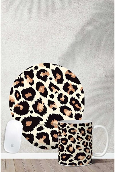 Gizeo Concept Leopar Desenli Bilek Destekli Mouse Pad Kupa Seti