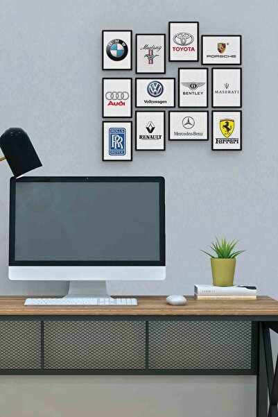 herotasarım Car Brands 12 Piese MDF (lemn) Tablou Dimensiune Birou 30x30 Cm