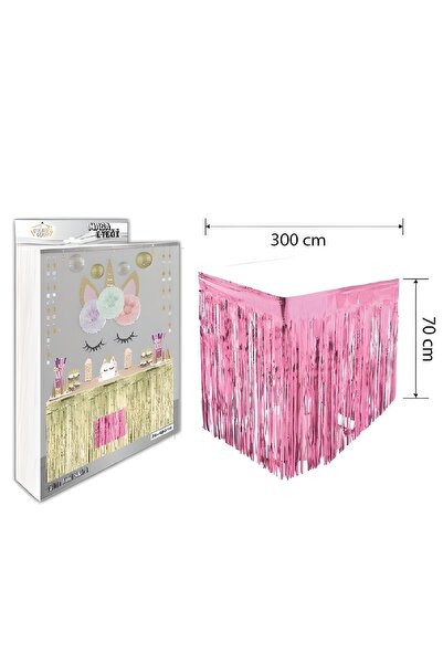 Mini Parti ميني بارتي ستور تنورة طاولة بشرابة وردي 70*300 سم