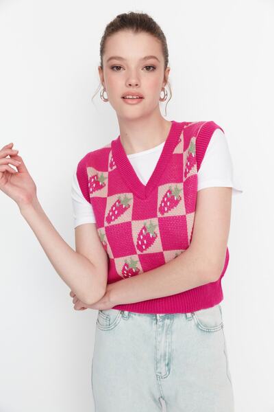 Trendyol Collection Rosa Pullover mit V-Ausschnitt