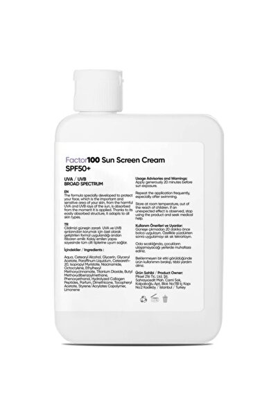 FACTOR100 Factor 100 Güneş Kremi Spf50 100 ml