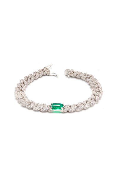 Midyat Nurtaş Gümüş Örgü Burgu Model Zirkon Ve Zümrüt Taşlı Gümüş Bileklik 20...