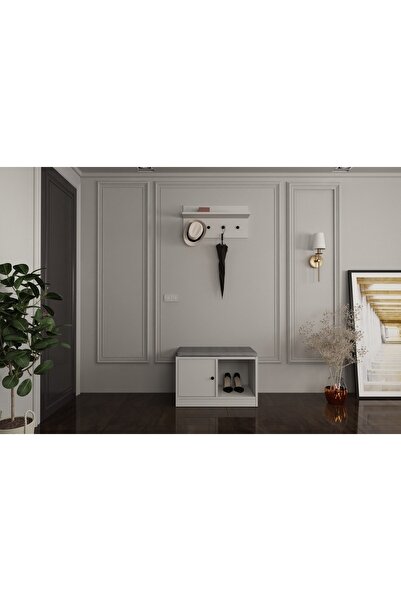 Nettrends Duvar Askilikli Puflu Ayakkabilikli Portmanto Beyaz 65 Cm Prt-1005-ç