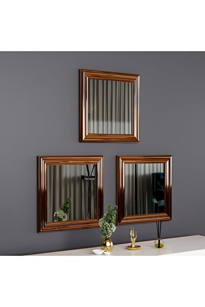 MONEayna -3'lü Dekoratif Bronz Duvar Salon Ofis Çerçeveli Ayna