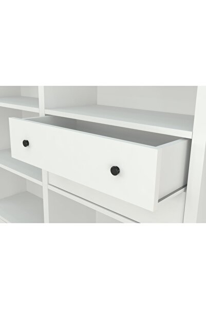 Nettrends 6 Kapakli Çekmeceli Kitaplik 200 Cm Beyaz Ktp-1340-ç
