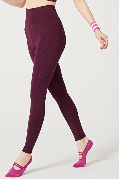 ENNA MODA Mürdüm Moru Yüksek Bel Çift Cepli Toparlayıcı Spor Tayt