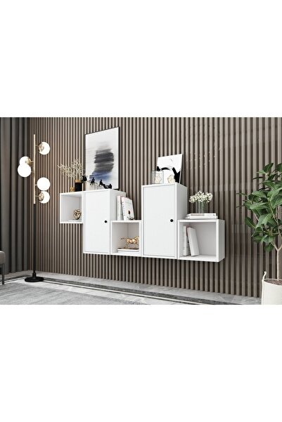 Nettrends 2 Kapaklı Duvar Raflı Kitaplık 170 Cm Beyaz Ktp-1454-ç