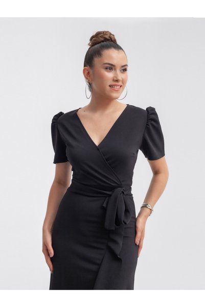 giyimmasalı Rochie Midi din Tesatura Creponata Neagra