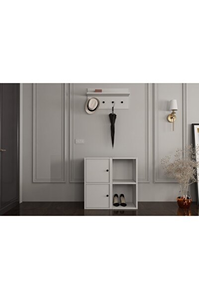 Nettrends Duvar Askilikli Ayakkabilikli Portmanto Beyaz 67 cm Prt-1016-ç