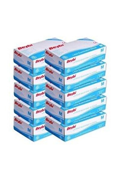 Beybi قفازات لاتكس مقاس بودر M 100 قطعة - 10 عبوات