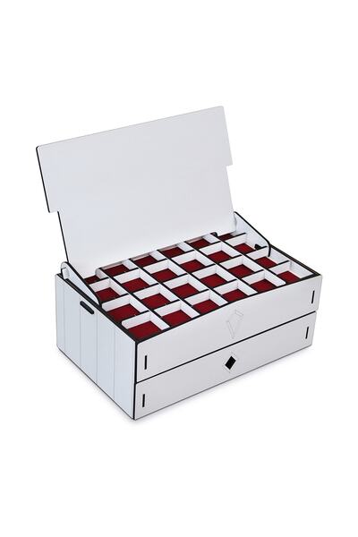 Design OTTO Luna 64 Bölmeli Makyaj Takı Koleksiyon Saat Dikiş Aksesuar Tespih Kutusu Düzenleyici Organizer Beyaz