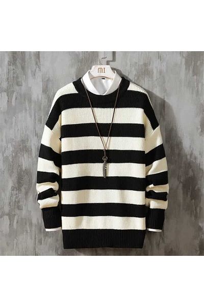 Touz Pulover oversize cu dungi alb-negru alb
