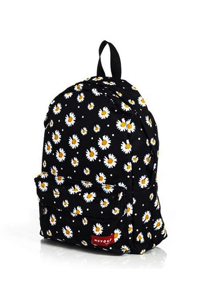 muyoso Black Colored Daisy Patterned Backpack School Bag