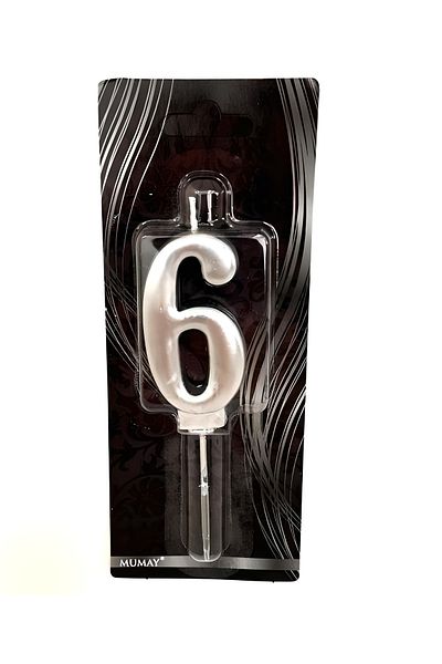 Mini Parti Mini Party Store 6 Year Old Silver Number Candle