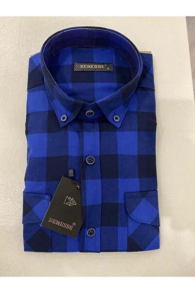 BENESSE Широкий крій, візерунок «шахи», сорочка з довгими рукавами