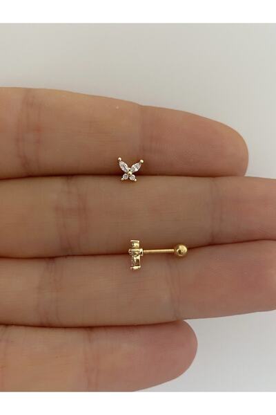 Arescollection Cerrahi Çelik Mini Kelebek Tragus Helix Conch Lobe Uyumlu Pier...