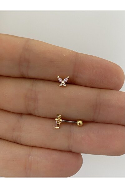 Arescollection Cerrahi Çelik Mini Kelebek Tragus Helix Conch Lobe Uyumlu Pier...